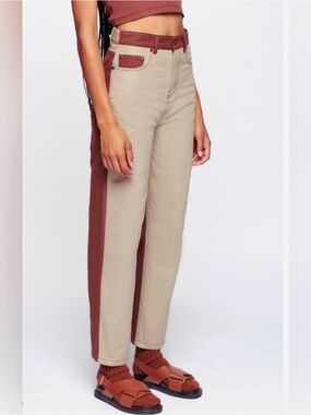 KOTN Indus two tone Pants khaki brown color block 100% cotton modern utility 26